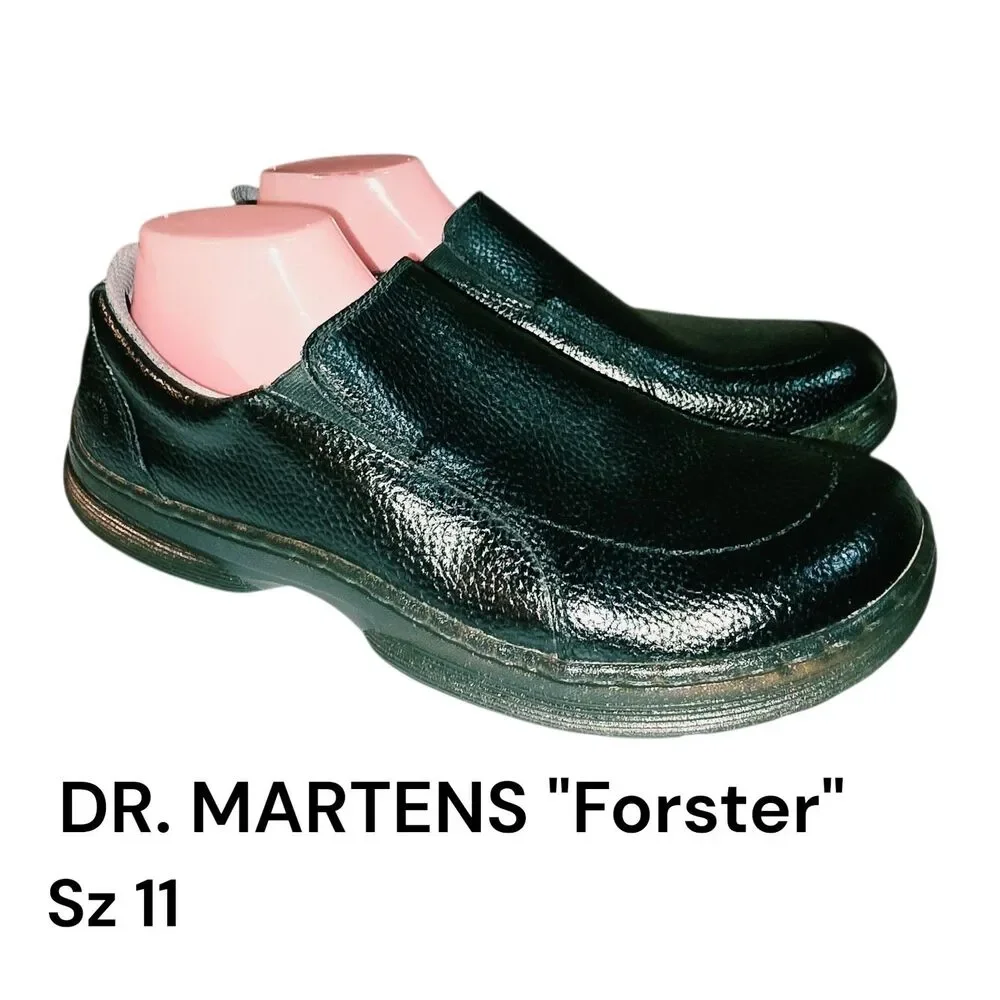 Dr. Martens Sz 11 Forster Black  Leather Slip-On Casual Career Church Loafers